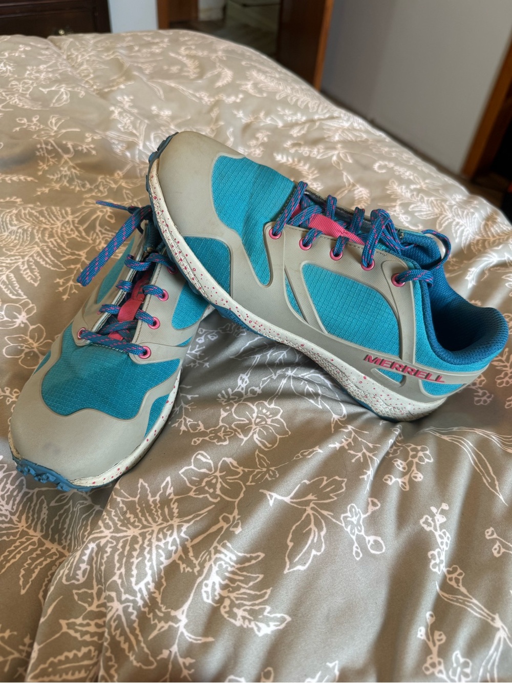 Merrell Women’s Teal, Gray and Pink Trail-Ready Sneakers